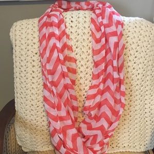 Coral and white chevron infinity spring scarf
